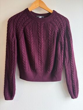 French Connection Cable Knit Crewneck Sweater - Plum